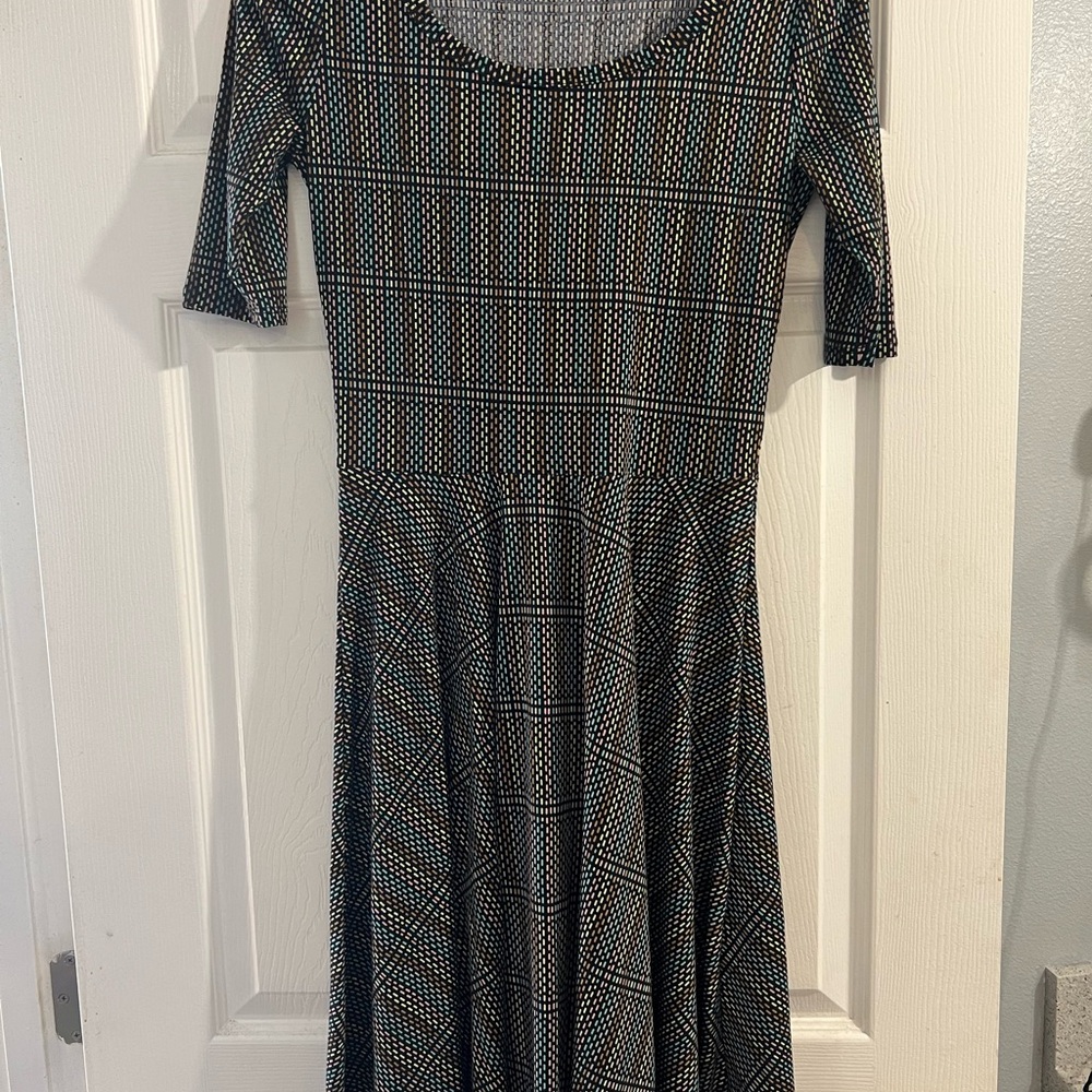 LuLaRoe Black and colorful Fit and Flare Midi Dress
